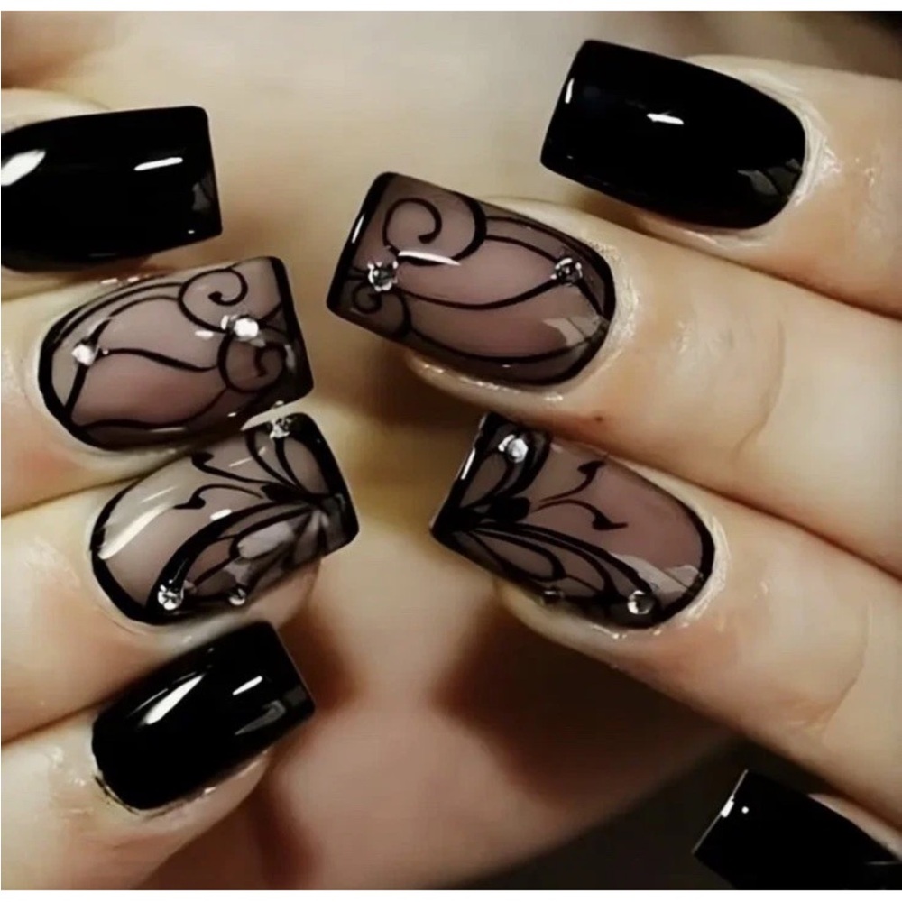 Elegant Black and Nude Nail Art